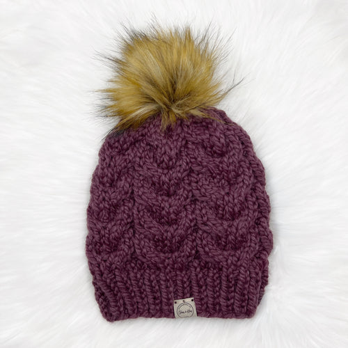 The Horseshoe Cable Beanie in Fig - Handmade by Chris & Kris