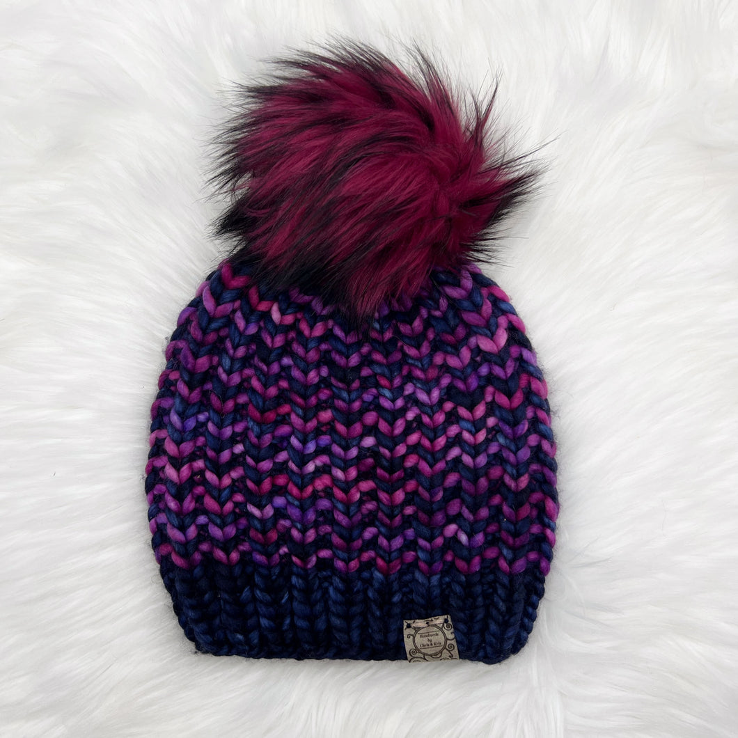 The Luxe River Bend Beanie with Magenta Pom - Handmade by Chris & Kris