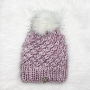 The Luxe Teghan Beanie in Valentina with Cream Pom - Handmade by Chris & Kris