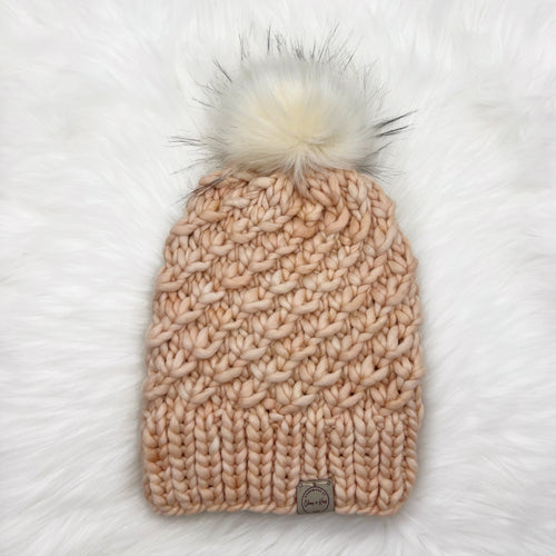 The Luxe Teghan Beanie in Melon with Cream Pom - Handmade by Chris & Kris